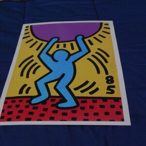 Keith Haring - International Youth Year - signed lithograph and envelope.